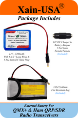 12V 3200mAh Li-ion Rechargeable External Battery – Compatible with QMX+ Transceivers & SDR/QRP Ham Radios  High-Endurance Power with Xain-Xtra Cells, Rated for 1000+ Charge Cycles