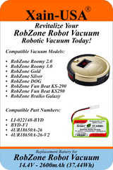 Xain-USA 14.4V 2600mAh Replacement Battery for RobZone Roomy 2.0, Roomy 3.0, Fun Beat KS290, Bralko Galaxy | Replaces LI-022148-BYD, BYD-F1 | Built-In BMS