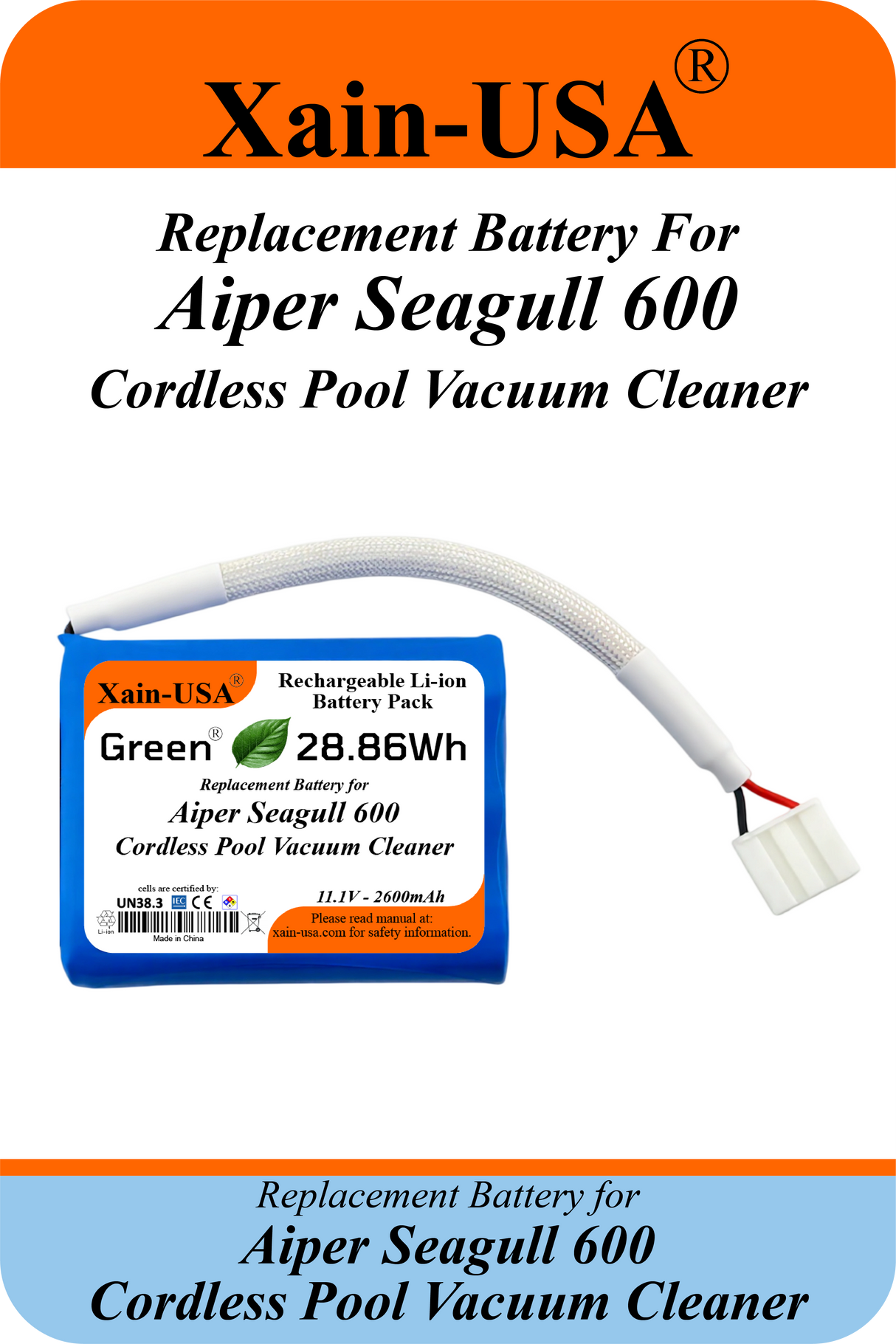 Replacement Battery Pack for  Aiper Seagull 600 / Paxcess Frisbee / Intex / Bestway (Disc Models) Cordless Pool Vacuum Cleaner | High-Capacity 11.1V 2600mAh Rechargeable Lithium-Ion | Long Runtime.