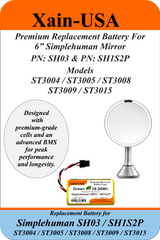 5200mAh Replacement Battery for 6" Simplehuman SH03 SH1S2P ST3004 3005 3008 3009 3015