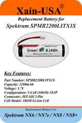 3.7V 2200mAh Li-Ion Replacement Battery for Spektrum NX6, NX7e, NX8, and NX8+ Transmitters | SPMB2200LITX1S Compatible | 2-Year Warranty