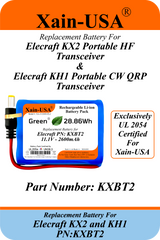 Xain-USA UL 2054 Certified 11.1V 2600mAh Replacement Battery for Elecraft KX2 & KH1, Replaces KXBT2, 28.86Wh, 5A BMS, 10K NTC