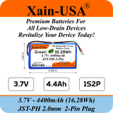 (1-Pack) 3.7V 4400mAh Li-ion Rechargeable Battery Pack with JST-PH2.0 2-Pin Connector for Electronics, LED Lighting, Outdoor Lights, Toys, GPS, Meshtastic Solar Node Projects, Speakers, Fire Alarm