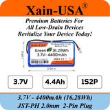 (1-Pack) 3.7V 4400mAh Li-ion Rechargeable Battery Pack with JST-PH2.0 2-Pin Connector for Electronics, LED Lighting, Low-Drain Devices, Outdoor Lights, Toys, GPS, Speakers, Fire Alarm
