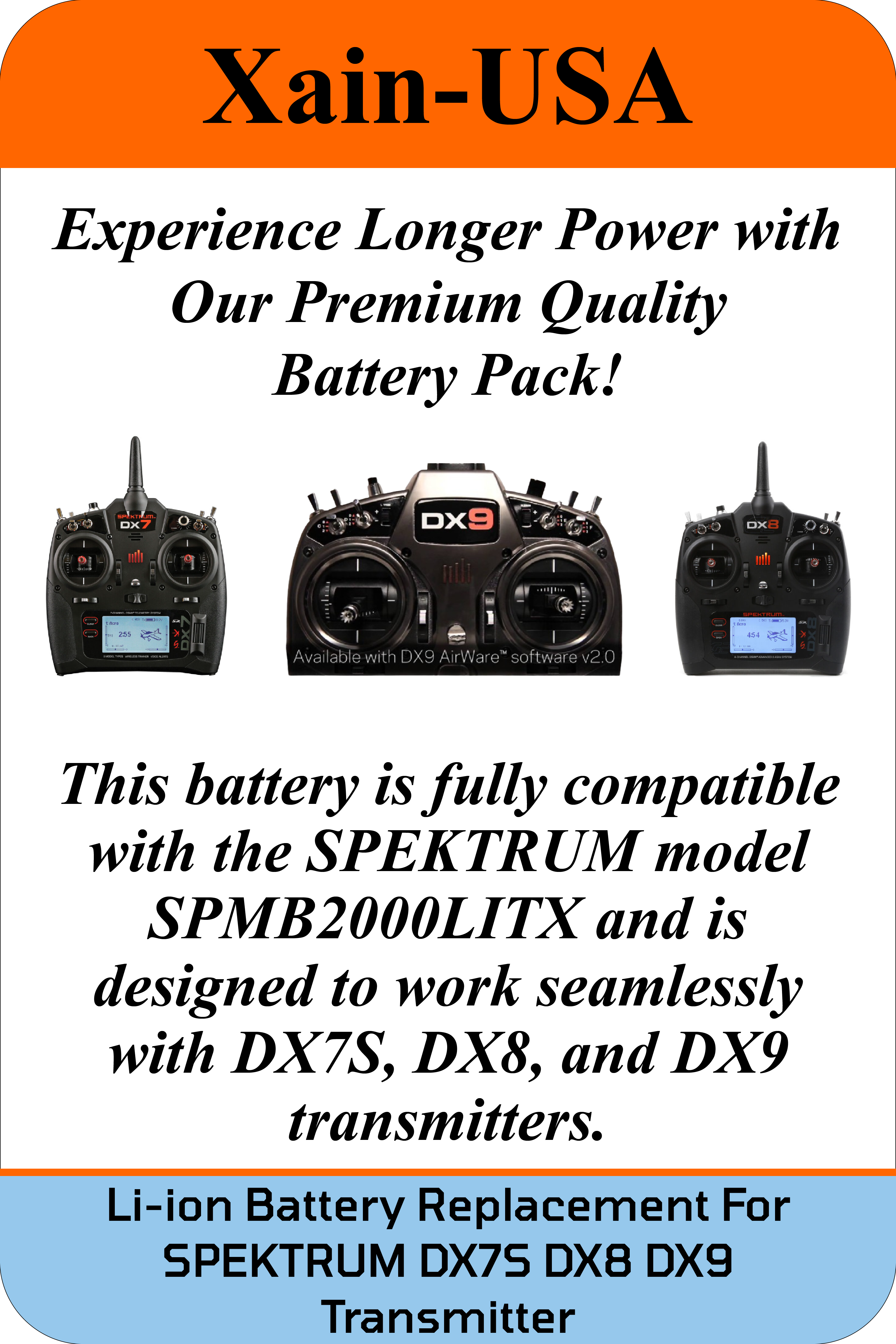 7.4V SPMB2000 LITX Battery Replacement for Spektrum DX7S DX8 DX9 Transmitter 2600mAh