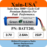 (2-Pack) PN: BATT20L Replacement Battery for Midland Emergency Radio ER200, ER300, ER210 (1st Gen), ER310 (1st Gen) – 2600mAh Li-ion, Future Xain-Xtra 1000+ Cycle Cell