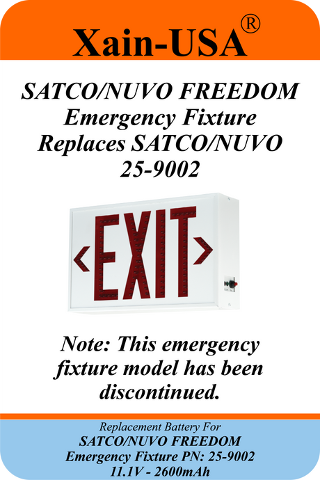 Xain-USA 11.1V 2600mAh Replacement Battery for SATCO/NUVO FREEDOM Emergency Fixture | Replaces 25-9002 | Built-In BMS & 10KΩ NTC Thermistor
