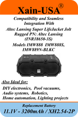 Xain-Power 3200mAh 11.1V Li-ion Battery Pack | 3S1P Rechargeable Lithium-Ion Replacement Battery with JST-XH2.54 Connector | Compatible with Super LifeJacket IMW888S / Two-Way Radios / Pool Vacuum