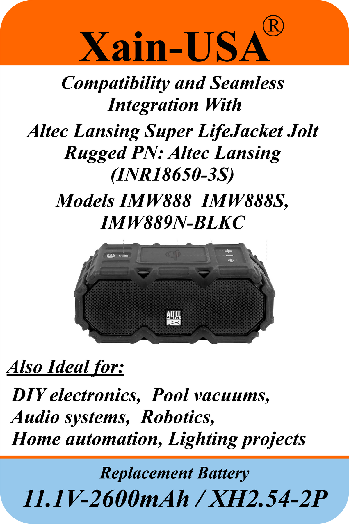 11.1V 2600mAh Li-ion Battery Pack | 3S1P JST-XH 2-Pin with BMS