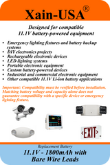 Xain-USA 11.1V 1800mAh Rechargeable Li-ion Battery Pack | 19.98Wh | 5A Continuous Discharge | Bare Wire Leads | Built-In BMS & 10KΩ NTC Thermistor | Emergency Lighting, DIY & Electronics