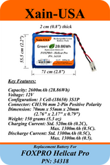 2600mAh Replacement Battery for FOXPRO Hellcat Pro PN: 34318