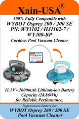 2600mAh Replacement Battery for WYBOT Osprey 200 / 200 SE Pool Vacuum | WY1102, HJ1102-7, WY200-BP | 11.1V 3S1P | JST-VH 3-Pin 2-Wire | BMS + NTC