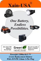 Xain-High Capacity 3.7V 3200mAh Li-ion Replacement Battery – JST‑PH 2‑Pin Connector / Long Lasting 1000+ Cycle / Compatible with flashlights, drones, RC toys, Solar Lights.