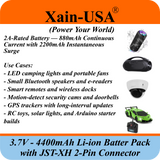 Xain-USA 3.7V 4400mAh Li-ion Battery Pack - JST-XH 2-Pin, Built-in BMS
