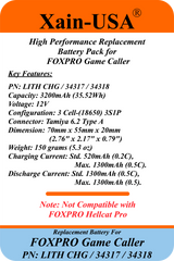 3200mAh Replacement Battery for FOXPRO Game Caller PN: LITH CHG / 34317 / 34318