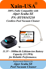 Xain-Pool Power | 3000mAh Upgraded Battery for Aiper Scuba SE Cordless Pool Vacuum Cleaner | 11.1V Extended Runtime Lithium-Ion Pack | OEM Replacement Part HYY0345210 / 3INR19/66