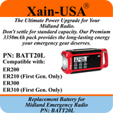 High Capacity 3350mAh Rechargeable Replacement Battery — Compatible with Midland Emergency Weather Radios | Part No. BATT20L | Fits First-Generation ER200, ER210, ER300, and ER310 Models