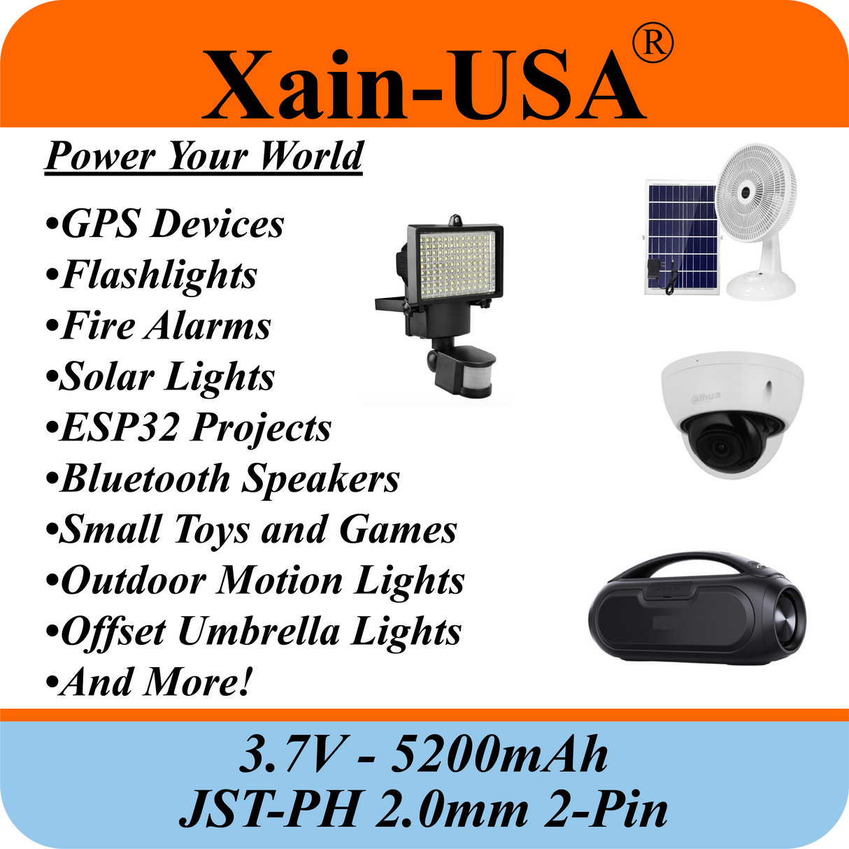 Premium 1S2P 3.7V 5200mAh / High Drain / Li-ion Battery Pack / with JST-PH 2-pin Plug / Supports 4A Continuous Discharge / Ideal for Bluetooth speakers, toys, lighting, and electronics.