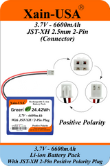 3.7V 2600mAh Li-ion Battery Pack with JST-XH 2-Pin Plug