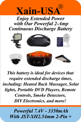 Powerful 7.4V 3350mAh 2S1P Li-ion Battery Pack with JST-XH 2 Pin Positive Polarity Connector for , Heated Back Massager , Solar Lighting , Electronic Equipment , Toys