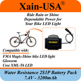 Water‑Resistant 7.4V 3200mAh Battery Pack for Bike LED Lights, DC 5.5×2.1mm Female Plug