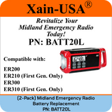 (2-Pack) PN: BATT20L Replacement Battery for Midland Emergency Radio ER200, ER300, ER210 (1st Gen), ER310 (1st Gen) – 2600mAh Li-ion, Future Xain-Xtra 1000+ Cycle Cell
