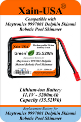 11.1V 3200mAh Replacement Battery for Maytronics 9997001 Dolphin Skimmi Robotic Pool Skimmer, Maytronics P/N 5651200-ASSY, with Built-in BMS and NTC Temperature Sensor in