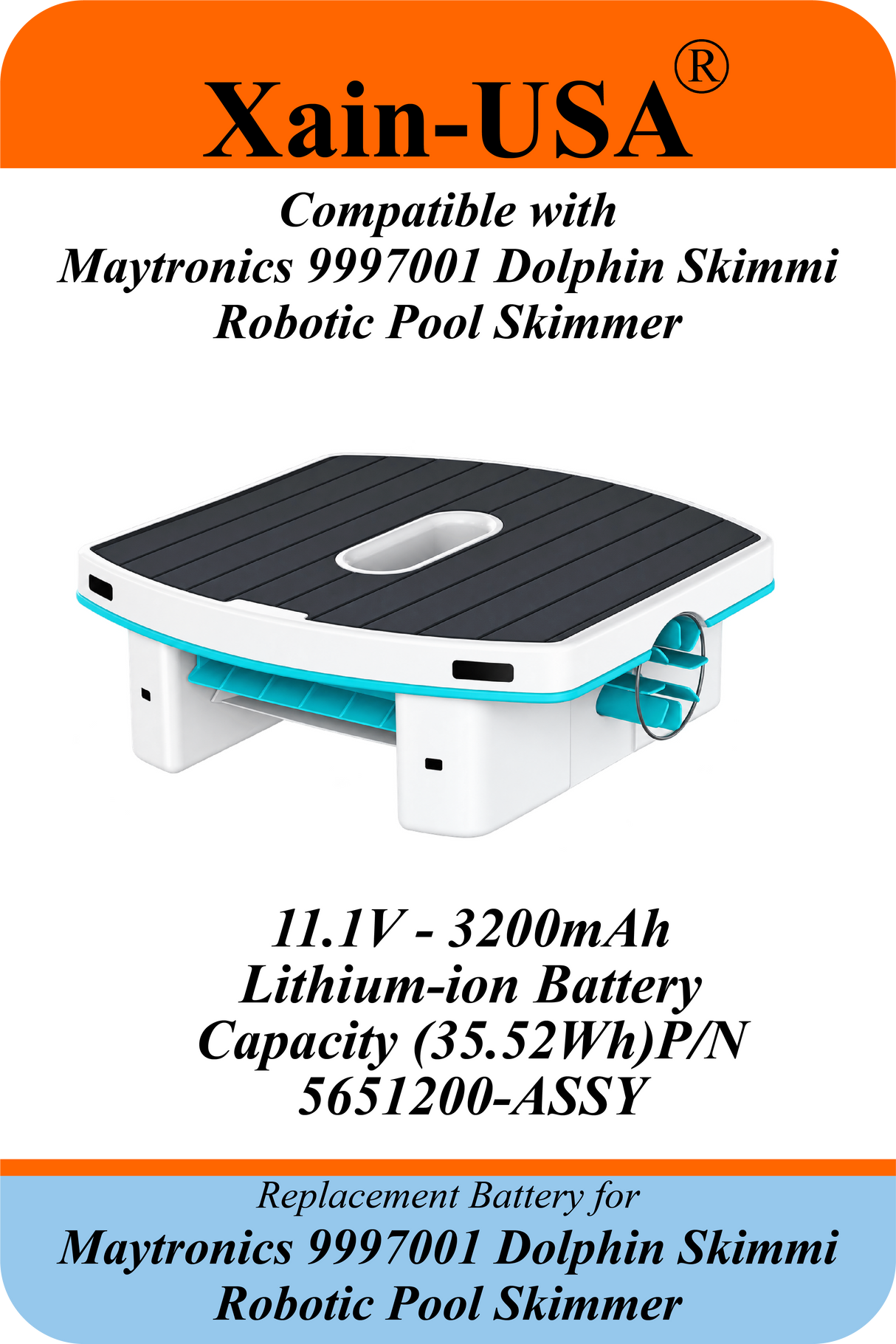 11.1V 3200mAh Replacement Battery for Maytronics 9997001 Dolphin Skimmi Robotic Pool Skimmer, Maytronics P/N 5651200-ASSY, with Built-in BMS and NTC Temperature Sensor