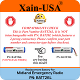 Replacement Battery for Midland Emergency Radio Models ER40 ER50 ER250BT  (PN: BATT26L) 2600mAh.