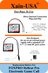 (2x2) SMART Battery Package / 3200mAh High-Capacity Replacement for FOXPRO Hellcat Pro Game Caller. Featuring Xain-Extra cells 1000 charge cycles. Comes with charger adapter / PN: 34317 / 11.1V 3S1P