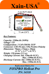 3200mAh Replacement Battery for FOXPRO Hellcat Pro Game Caller, Replaces LITH CHG / 34318, 11.1V 35.52Wh Li-ion, CH3.96 Positive Polarity Plug, Built-in BMS