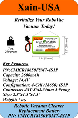 Replacement Battery for Ionvac SmartClean 2000 Robovac 7687 / 7688 and Ionvac SmartClean V4 (7997) Robot Vacuum Cleaners 14.4V - 2600mAh  (37.4Wh) with Built-in Battery Management System (BMS)
