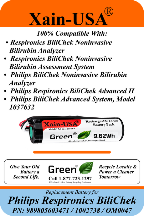 Xain-USA 3.7V 2600mAh Replacement Battery for Philips Respironics BiliChek Bilirubin Analyzer | Replaces 989805603471, 1002738, OM0047