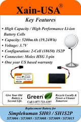5200mAh Replacement Battery for 6" Simplehuman SH03 SH1S2P ST3004 3005 3008 3009 3015