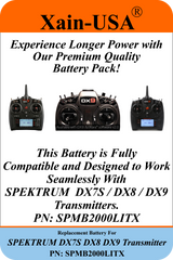 7.4V 2600mAh Li-Ion Replacement Battery for Spektrum DX7S/DX8/DX9 Transmitters, PN SPMB2000LITX, JST-EH2.54 2-Pin, Built-in BMS