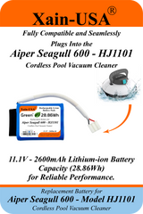 2600mAh Replacement Battery for Aiper Seagull 600 HJ1102 Cordless Pool Vacuum, 11.1V 28.86Wh, Built-in BMS – Check Connector Compatibility Before Ordering