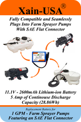 12V 2600mAh Replacement Battery for 1 GPM Farm Sprayers | SAE 2-Pin Connector | 5A Continuous Discharge | Built-in BMS
