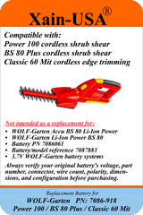 7.4V 2600mAh Replacement Battery for WOLF-Garten Power 100 / BS 80 Plus / Classic 60 Mit, Replaces PN 7086-918, 19.24Wh Li-ion, 3-Wire Connector, Built-in BMS