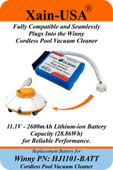 Replacement Battery Pack for Winny Models HJ1101J / HJ1101 / HJ1102 Cordless Pool Vacuum Cleaner | PN: HJ1101-BATT | High-Capacity 11.1V 2600mAh Rechargeable Lithium-Ion | Long Runtime, Direct OEM Fit