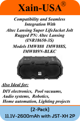 (2-Pack) 11.1V 2600mAh Li-ion Rechargeable Battery Pack, 3S1P with JST-XH 2-Pin Connector & Built-in BMS – Powerful Replacement Battery. for Super LifeJacket, Pool Vacuum, audio, robotics, lighting