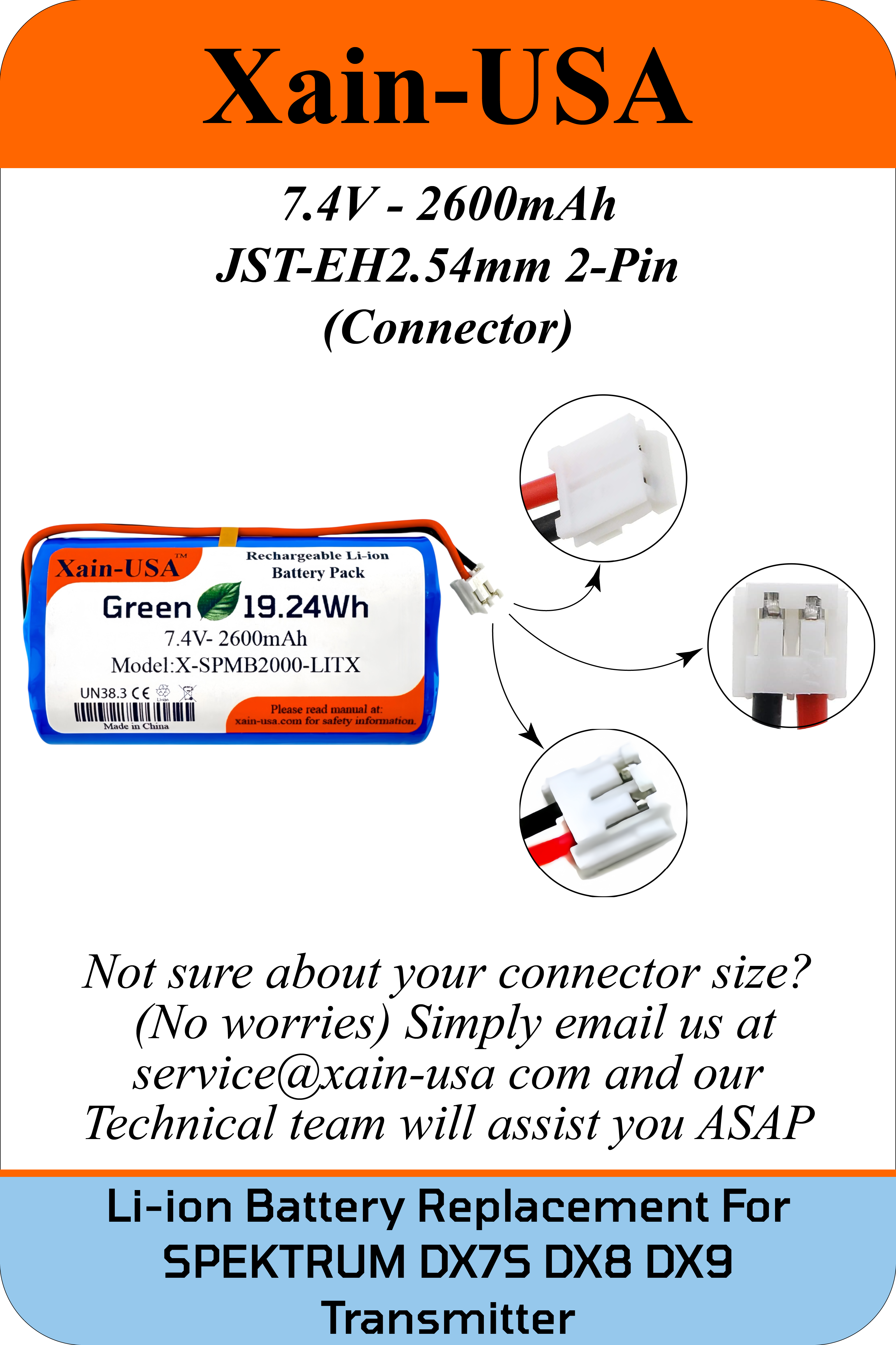 7.4V SPMB2000 LITX Battery Replacement for Spektrum DX7S DX8 DX9 Transmitter 2600mAh