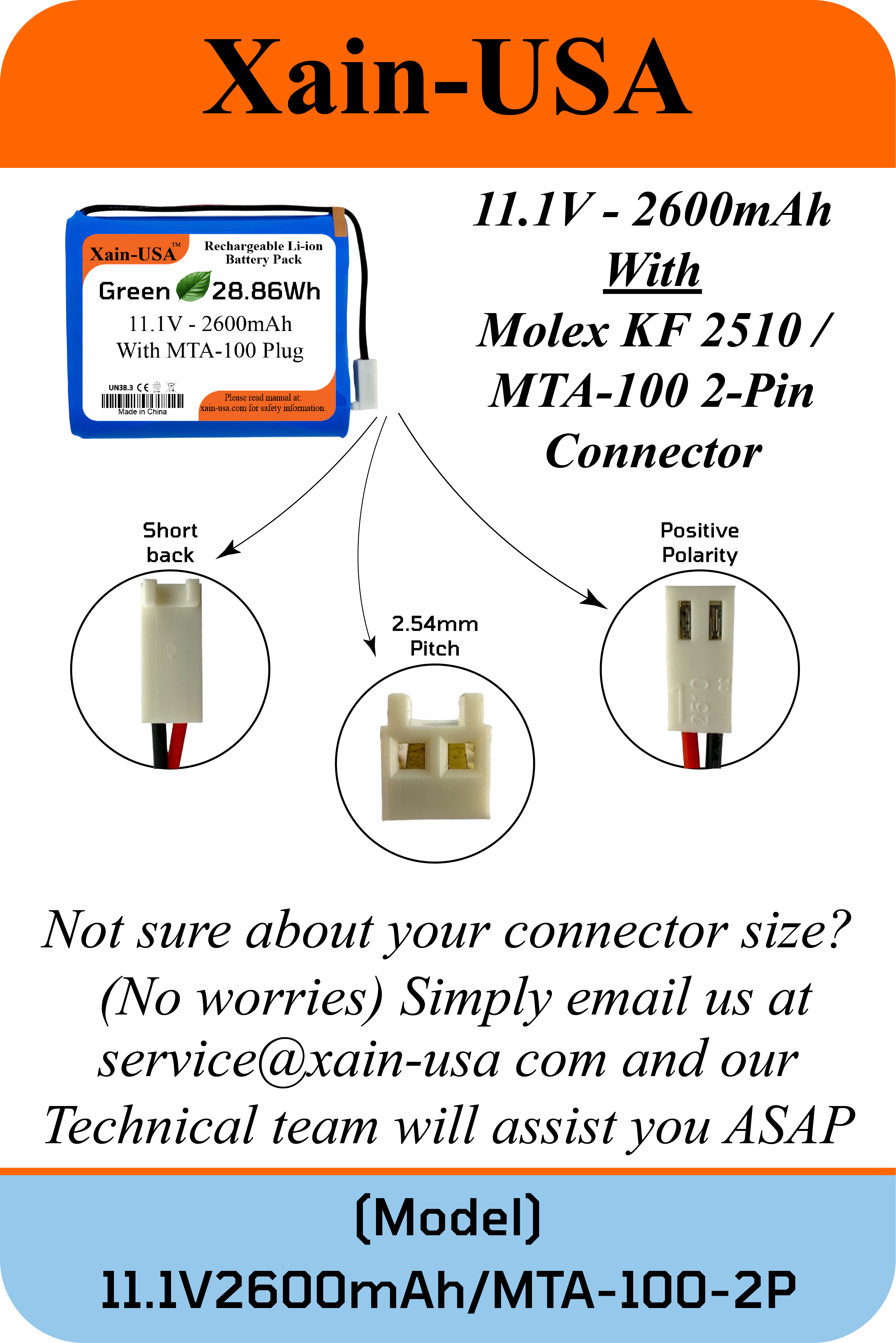 11.1V 2600mAh with JST-MTA-100