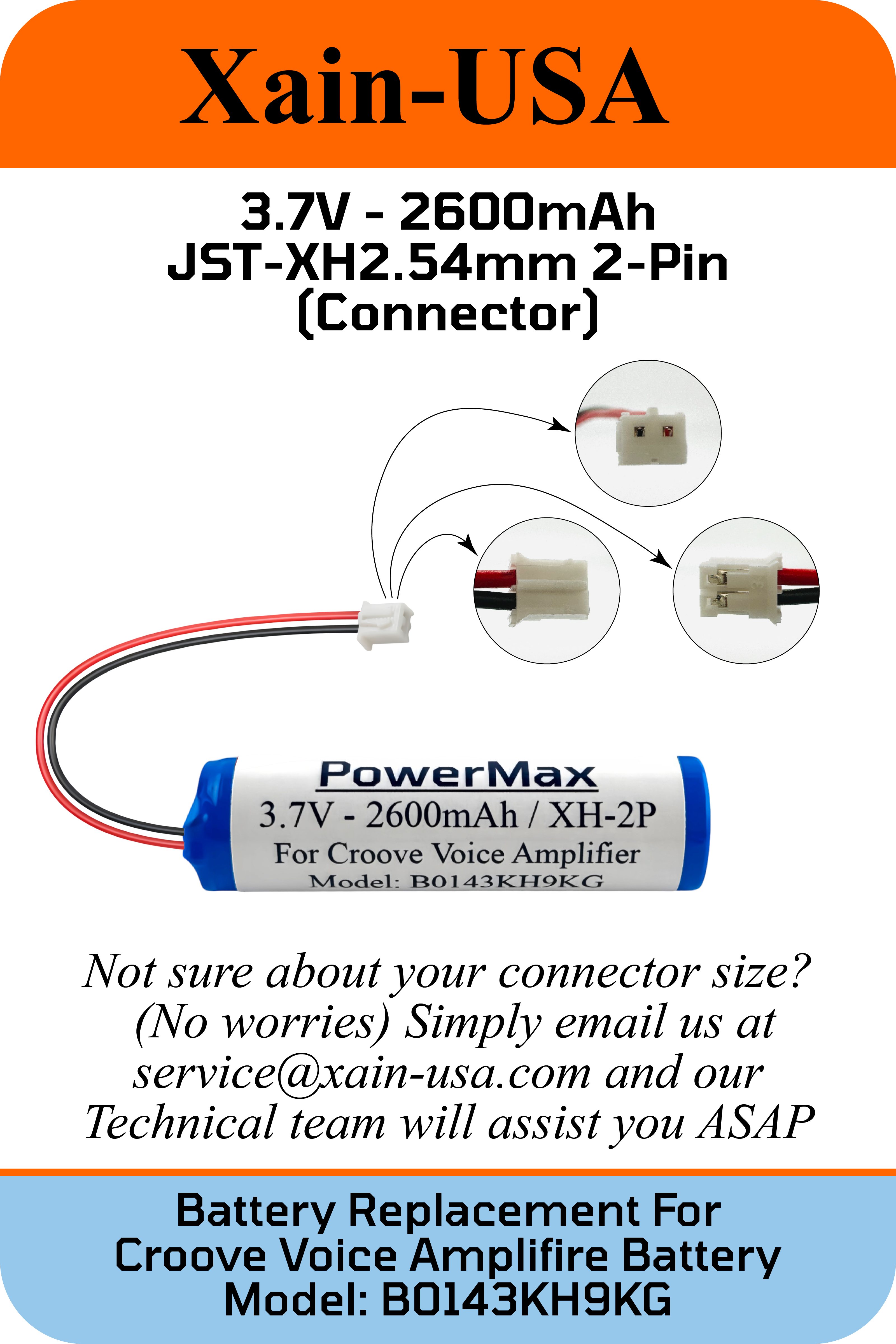 3.7V 2600mAh Li-ion rechargeable Battery, Compatible With Croove Amplifier Model B0143KH9KG