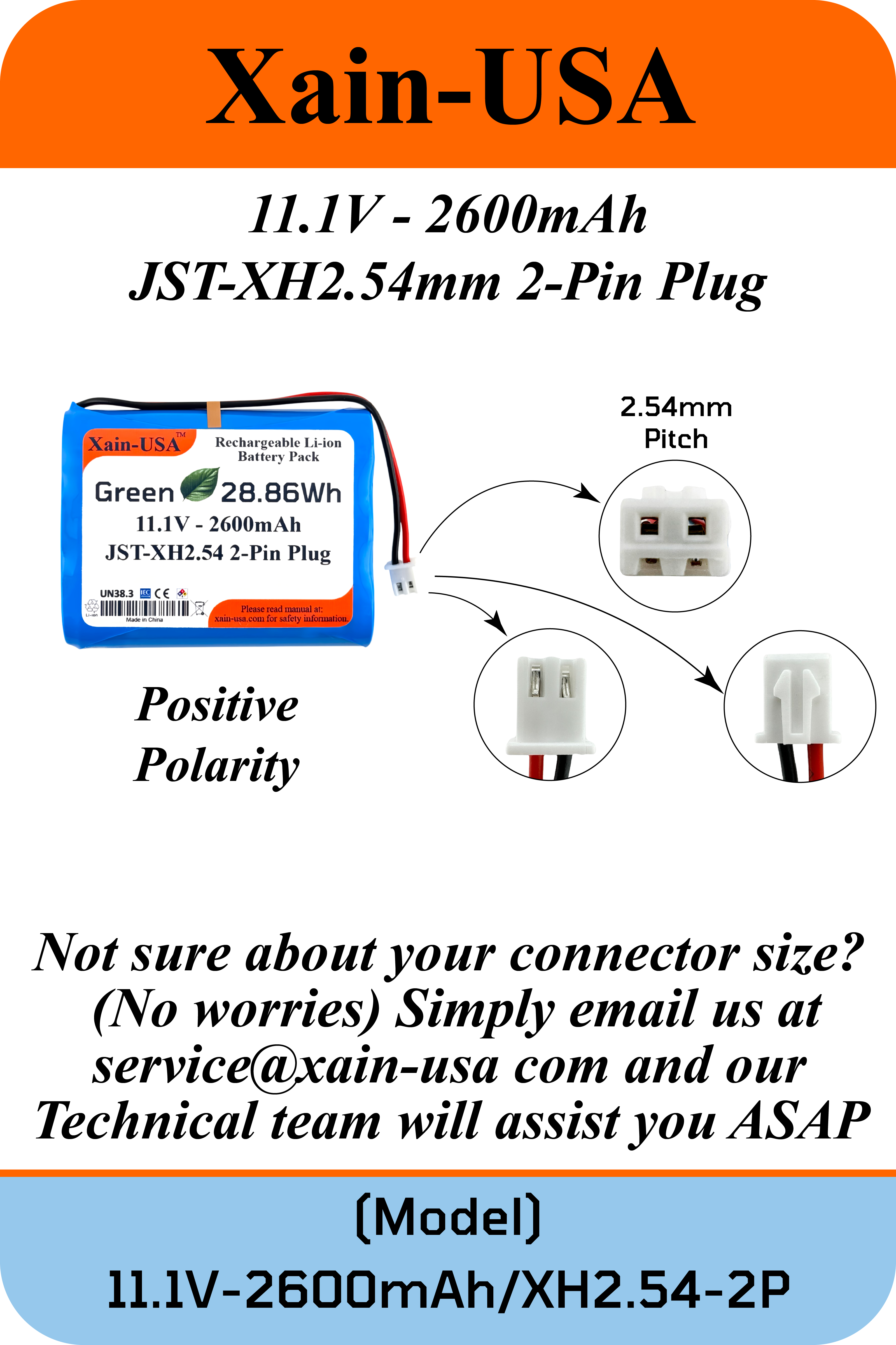 11.1V 2600mAh Powerful Replacement Li-ion Battery, 3S1P config, JST-XH2.54 connector, BMS, Ideal for IMW888S, IMW889N-BLKC.