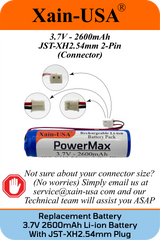 (2-Pack) 3.7V 2600mAh Li-ion Battery Pack (9.62Wh) with JST-XH 2-Pin Connector – Rechargeable 1S Pack for RC Cars, Robots, LED Lights, Portable Electronics, DIY Electronics Products