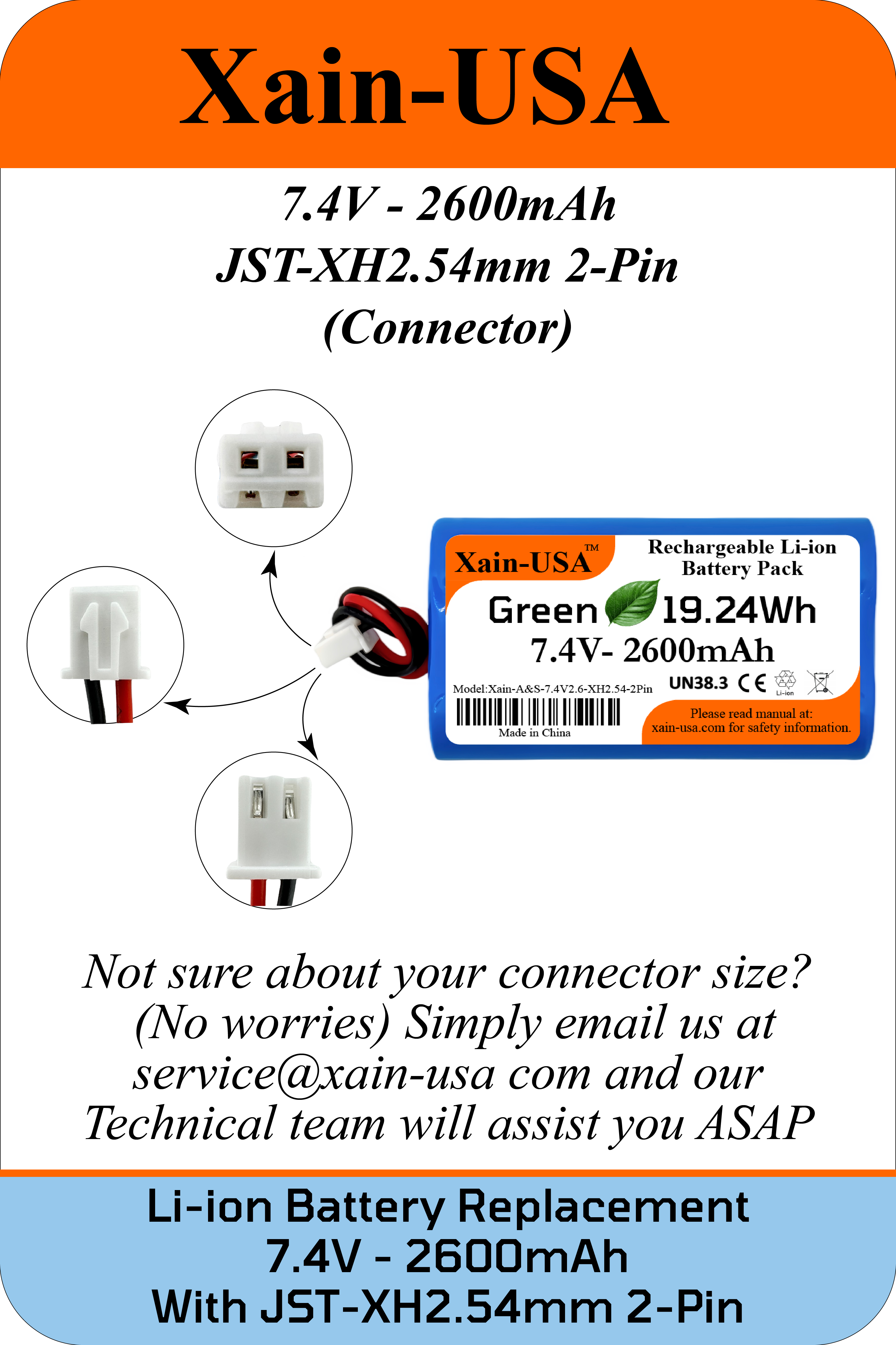 7.4V 2600mAh JST-XH 2-Pin