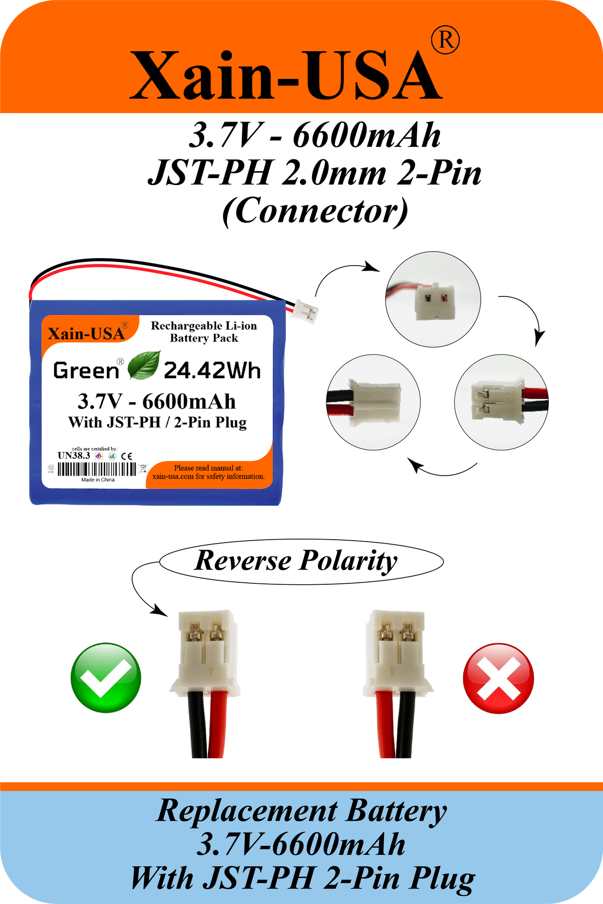 2 Batterie Li-Ion 3.7V 1000mAh Con JST E USB Per Auto Telecomandate Huina (1337, 1338, 1516, 1517...) - 4