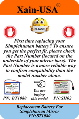 Replacement Battery PN: BT1080 for Simplehuman Mirrors (ST3024 ST3026 ST3027 ST3028) | 3.7V 6600mAh | Please Verify Part Number and Connector Before Purchase