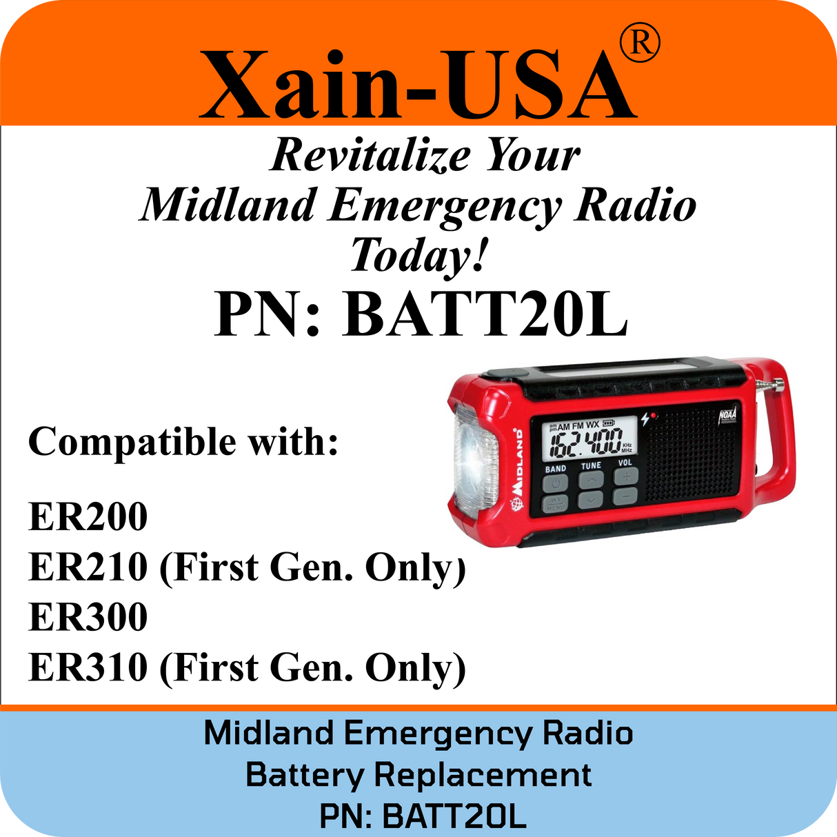 Midland Emergency Radio Replacement Battery (First Gen. ER200/ ER210/ ER300/ ER310)
