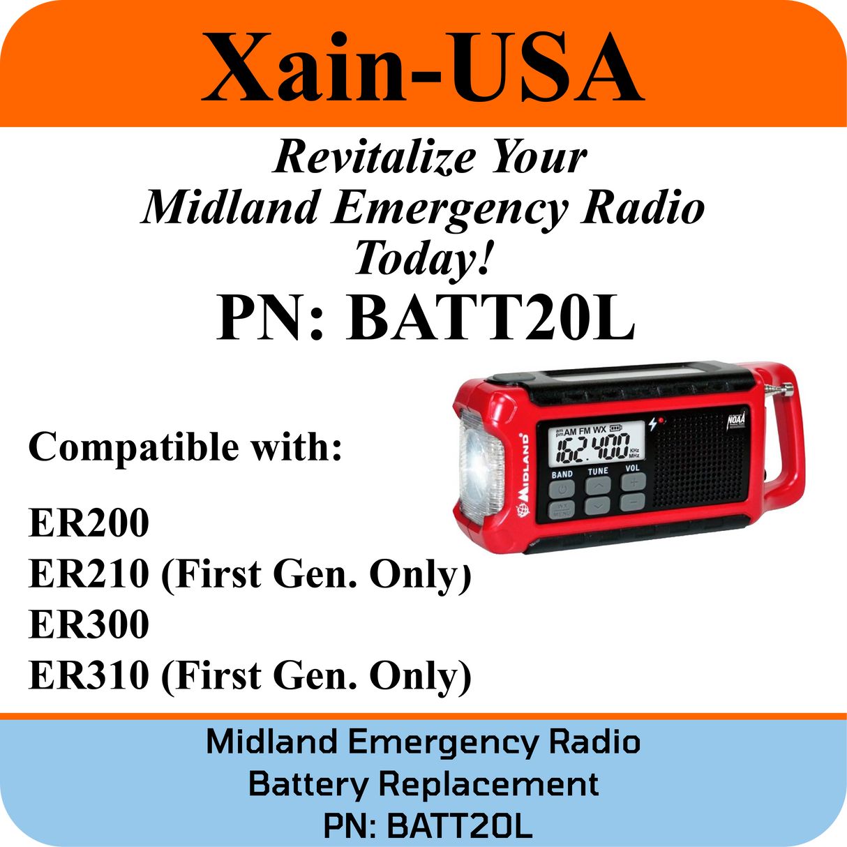 Midland Emergency Radio Replacement Battery (First Gen. ER200/ ER210/ ER300/ ER310)